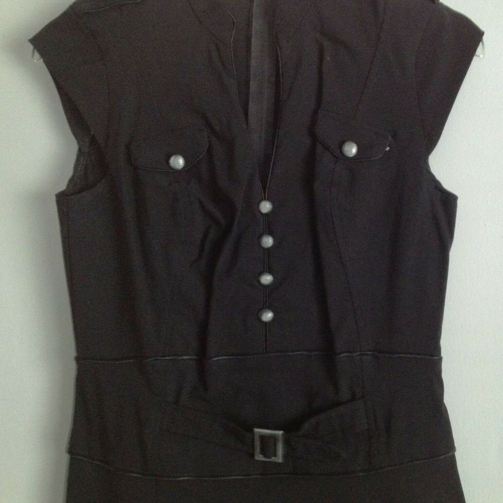 M COLLECTION Black Cap Sleeve Belted Dress, Size S